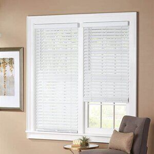 22 in x 64 in.  White Cordless Faux Wood Blinds